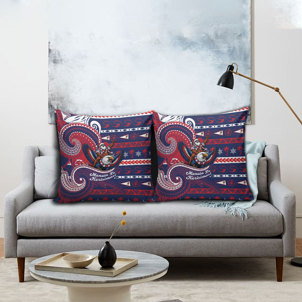 American Samoa Christmas Pillow Cover Santa Riding Bald Eagle DT05 - Polynesian Pride