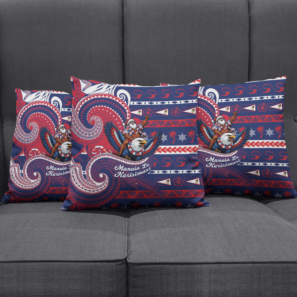 American Samoa Christmas Pillow Cover Santa Riding Bald Eagle DT05 - Polynesian Pride
