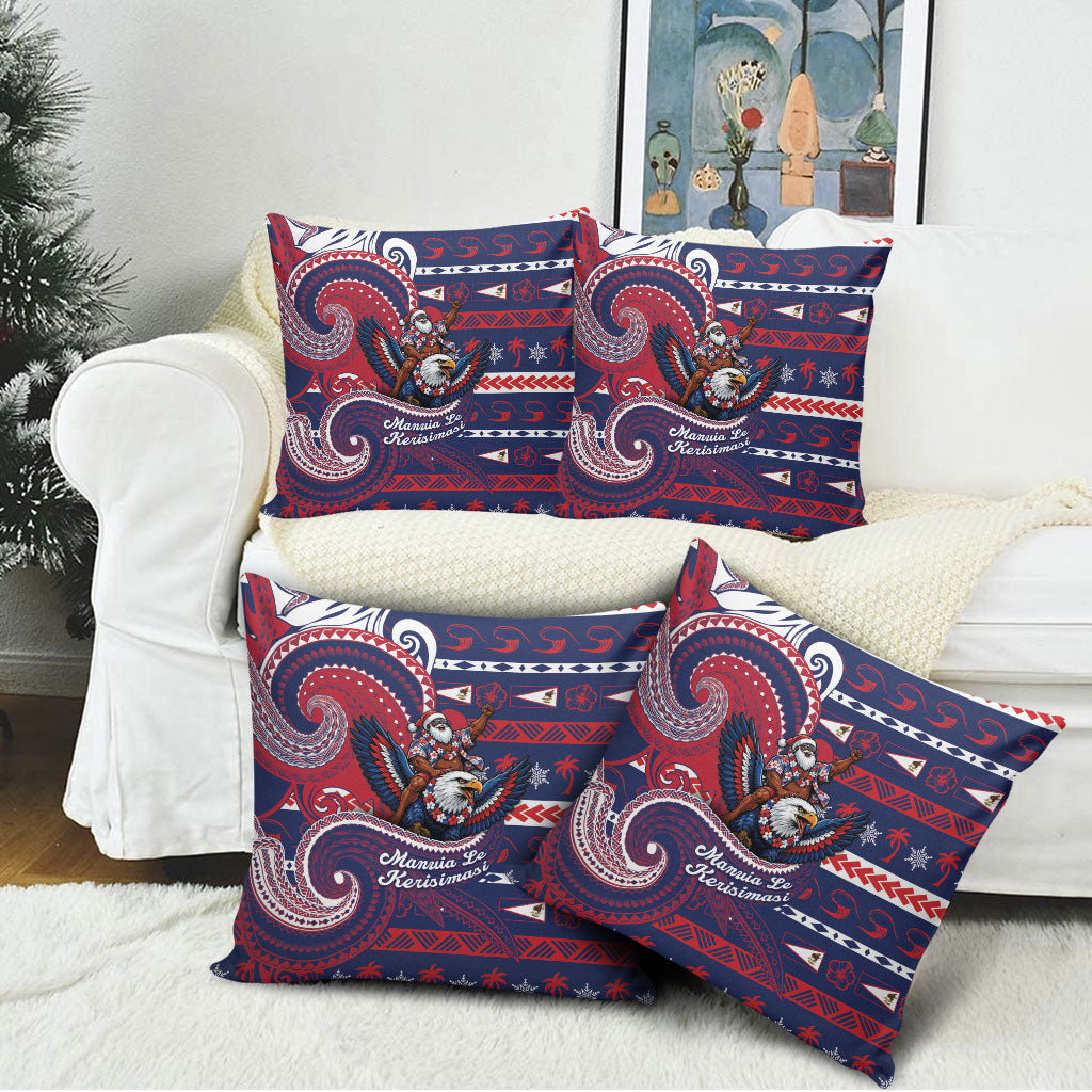 American Samoa Christmas Pillow Cover Santa Riding Bald Eagle DT05 - Polynesian Pride