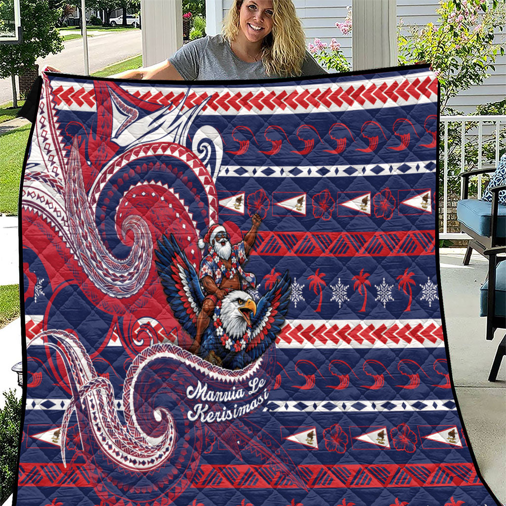 American Samoa Christmas Quilt Santa Riding Bald Eagle DT05 Navy - Polynesian Pride