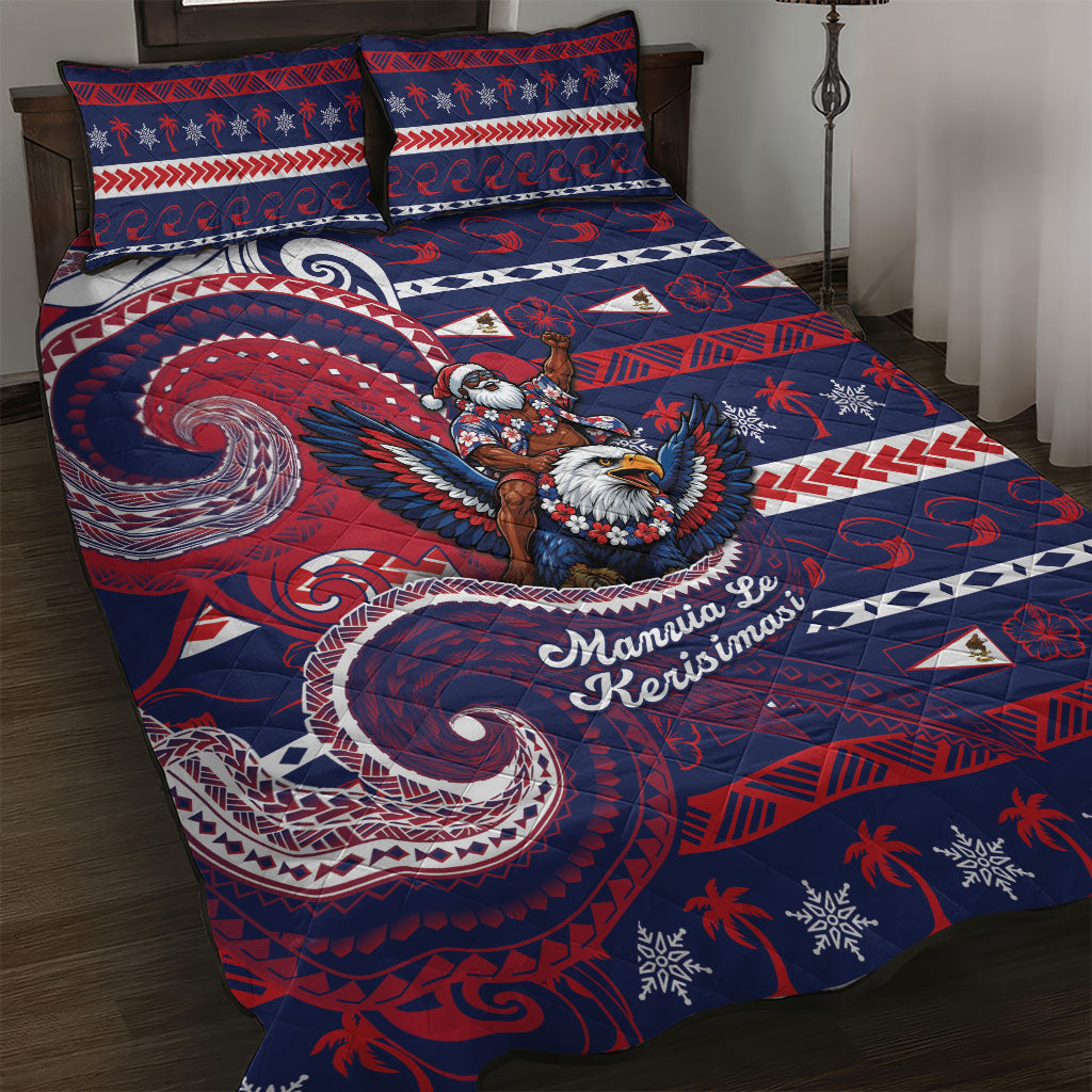 American Samoa Christmas Quilt Bed Set Santa Riding Bald Eagle DT05 Navy - Polynesian Pride