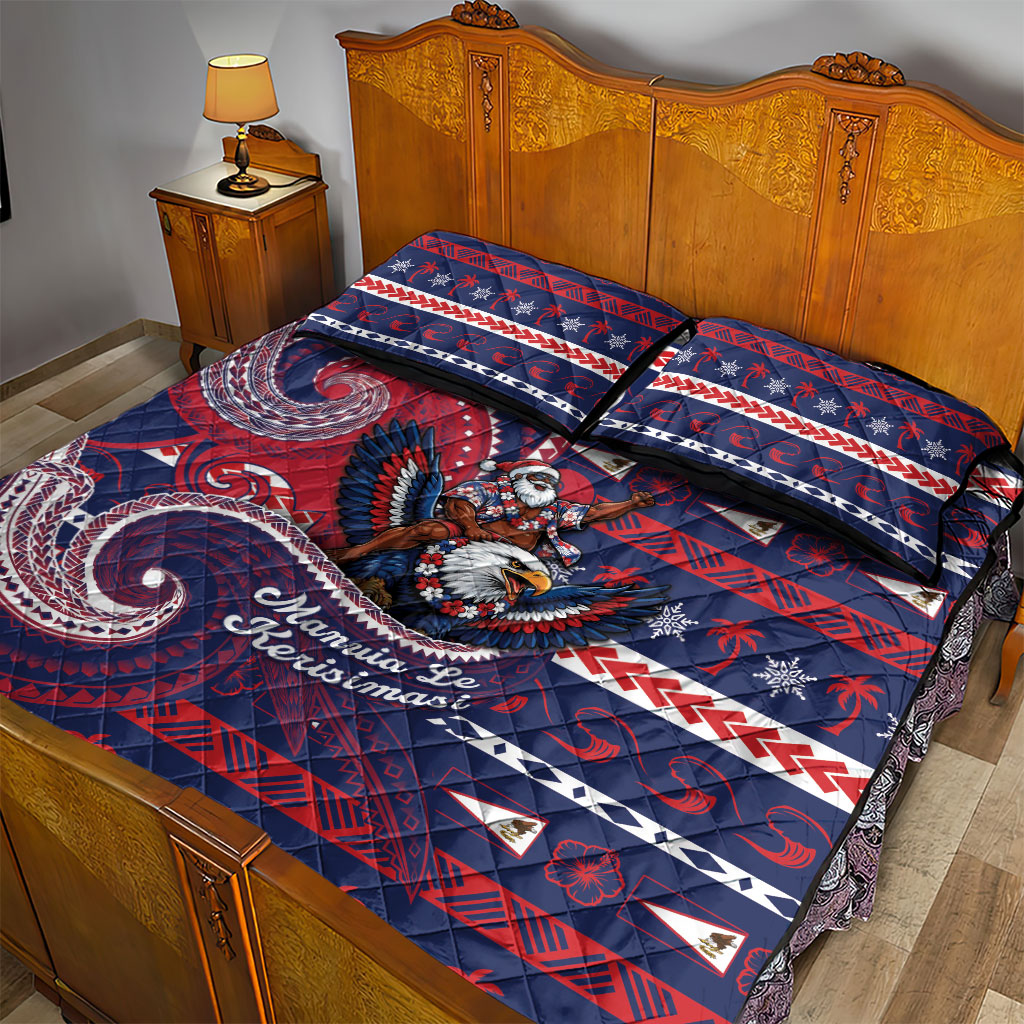 American Samoa Christmas Quilt Bed Set Santa Riding Bald Eagle DT05 - Polynesian Pride