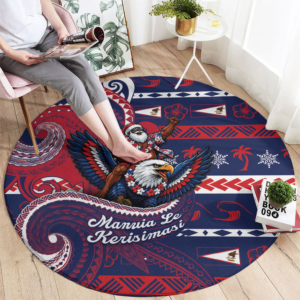 American Samoa Christmas Round Carpet Santa Riding Bald Eagle DT05 - Polynesian Pride