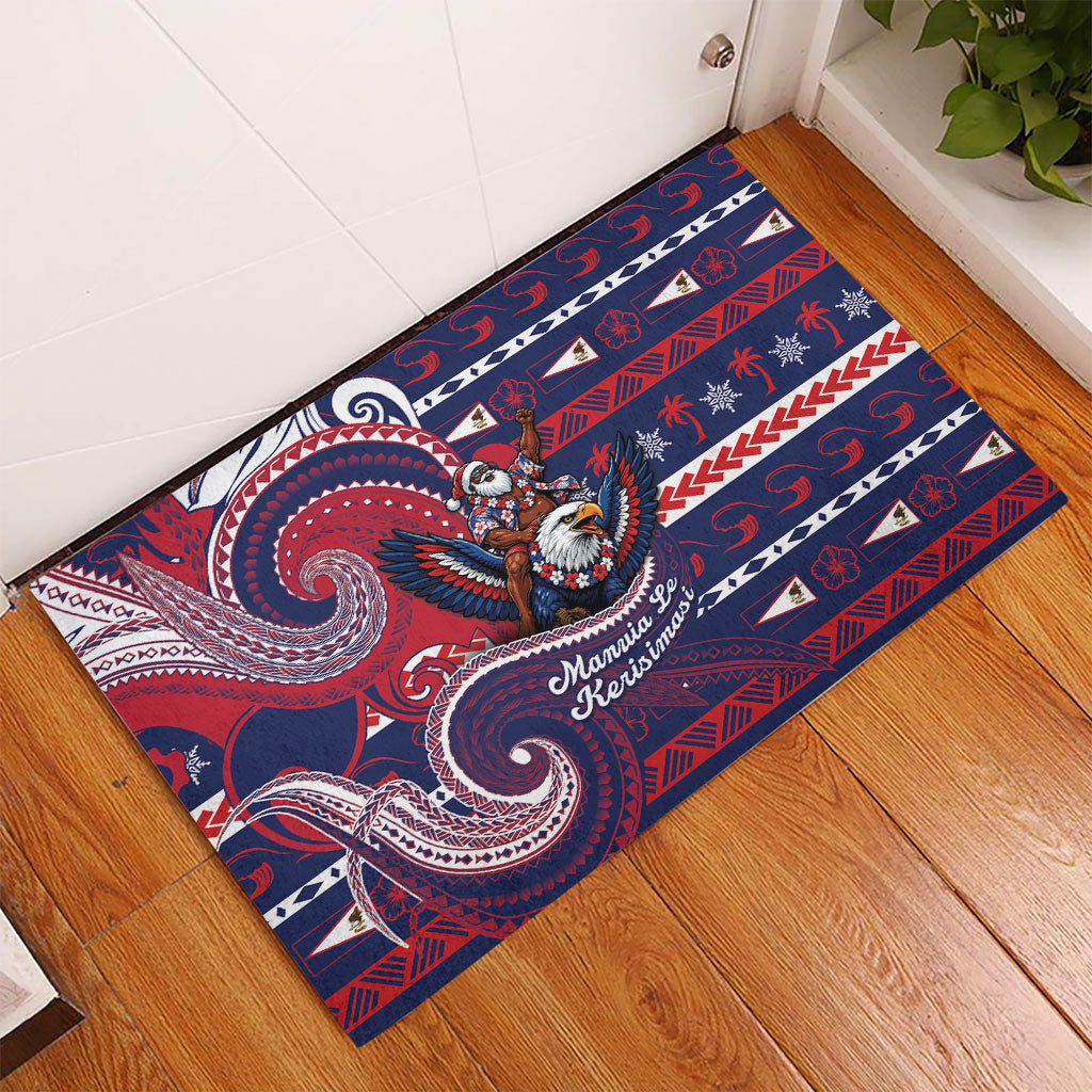 American Samoa Christmas Rubber Doormat Santa Riding Bald Eagle DT05 - Polynesian Pride