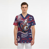 American Samoa Christmas Scrub Top Santa Riding Bald Eagle DT05 - Polynesian Pride