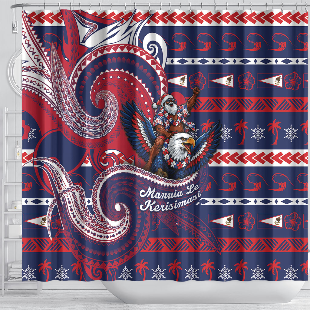 American Samoa Christmas Shower Curtain Santa Riding Bald Eagle DT05 - Polynesian Pride
