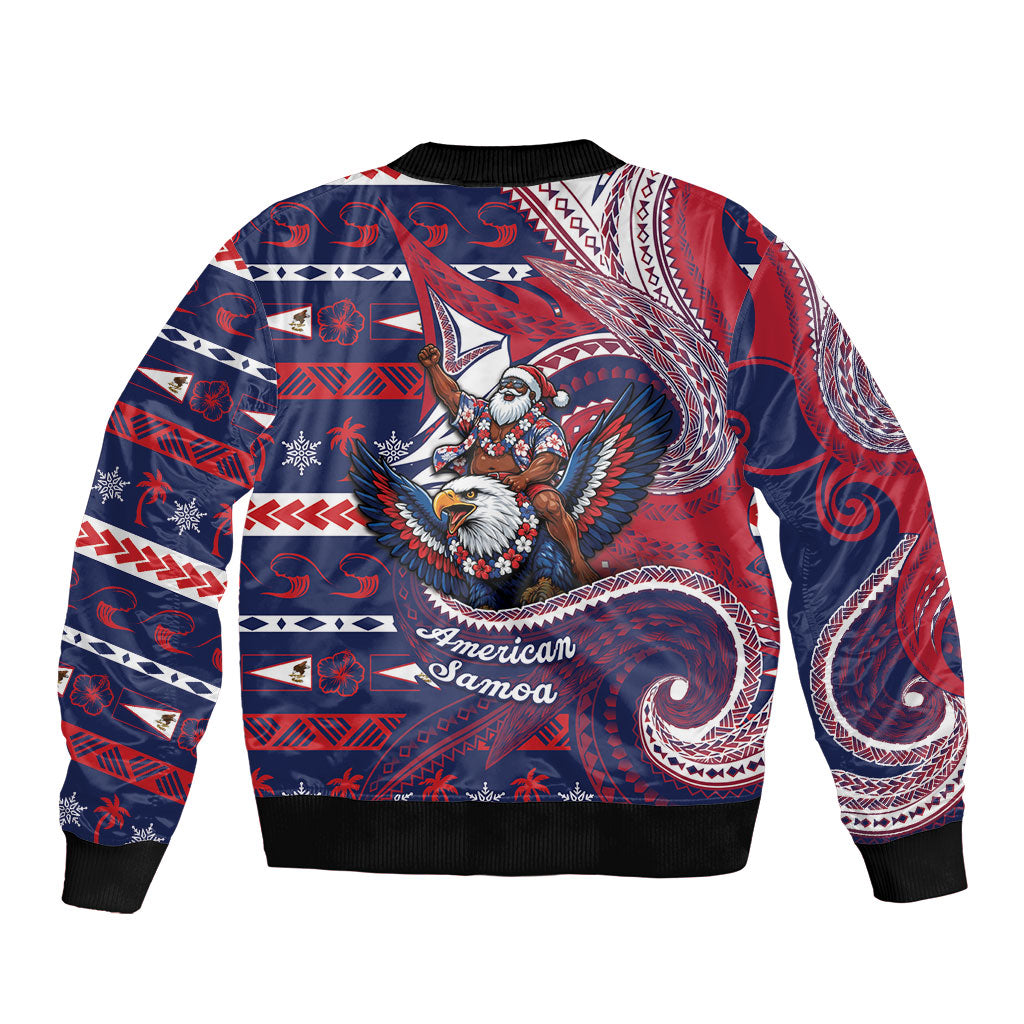 American Samoa Christmas Sleeve Zip Bomber Jacket Santa Riding Bald Eagle DT05 - Polynesian Pride