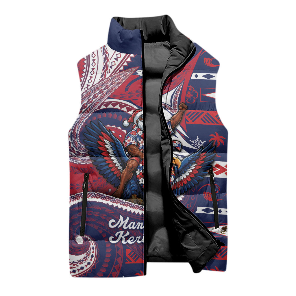 American Samoa Christmas Sleeveless Puffer Jacket Santa Riding Bald Eagle DT05 - Polynesian Pride