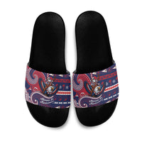 American Samoa Christmas Slide Sandals Santa Riding Bald Eagle DT05 Navy - Polynesian Pride