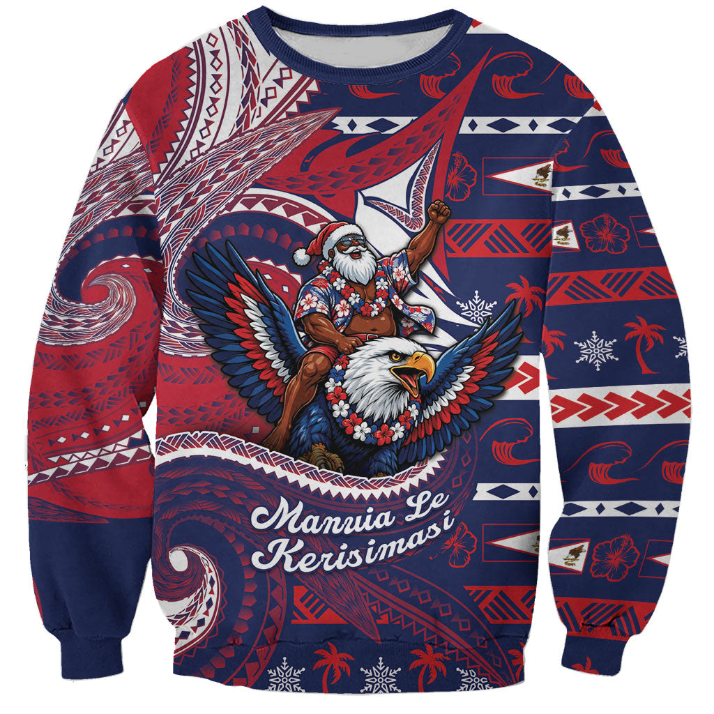 American Samoa Christmas Sweatshirt Santa Riding Bald Eagle DT05 Unisex Navy - Polynesian Pride
