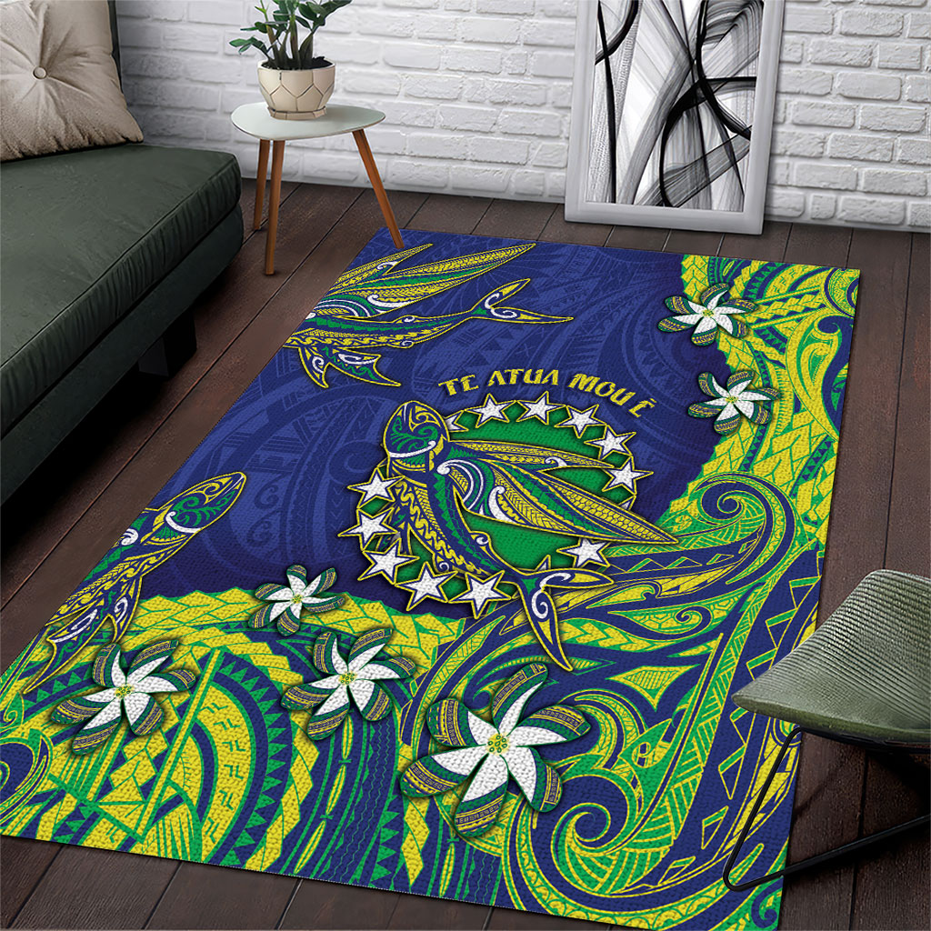 Cook Islands Language Week Area Rug Flying Fish 15 Stars Tribal Patterns DT05 Green - Polynesian Pride
