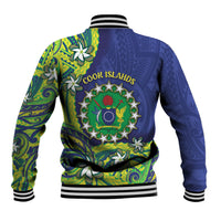 Cook Islands Language Week Baseball Jacket Flying Fish 15 Stars Tribal Patterns