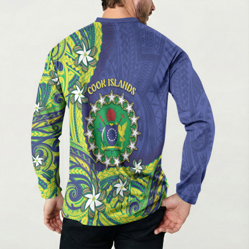 Cook Islands Language Week Button Sweatshirt Flying Fish 15 Stars Tribal Patterns