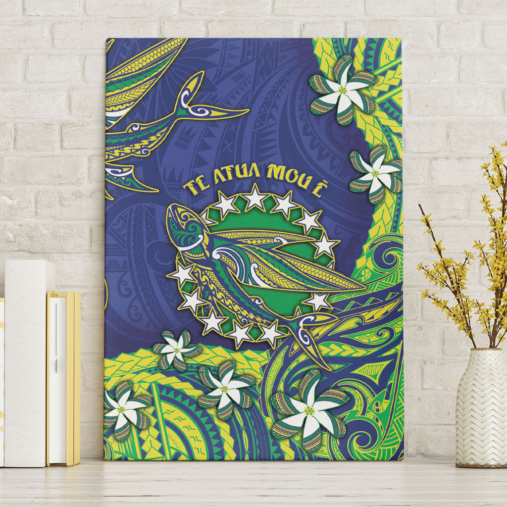 Cook Islands Language Week Canvas Wall Art Flying Fish 15 Stars Tribal Patterns DT05 Without Frame Green - Polynesian Pride
