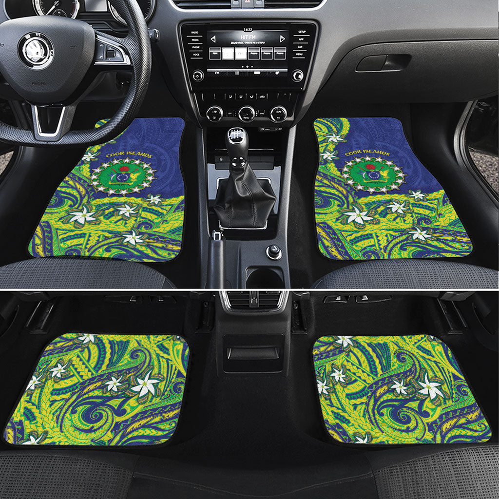 Cook Islands Language Week Car Mats Flying Fish 15 Stars Tribal Patterns DT05 Set 4pcs Green - Polynesian Pride
