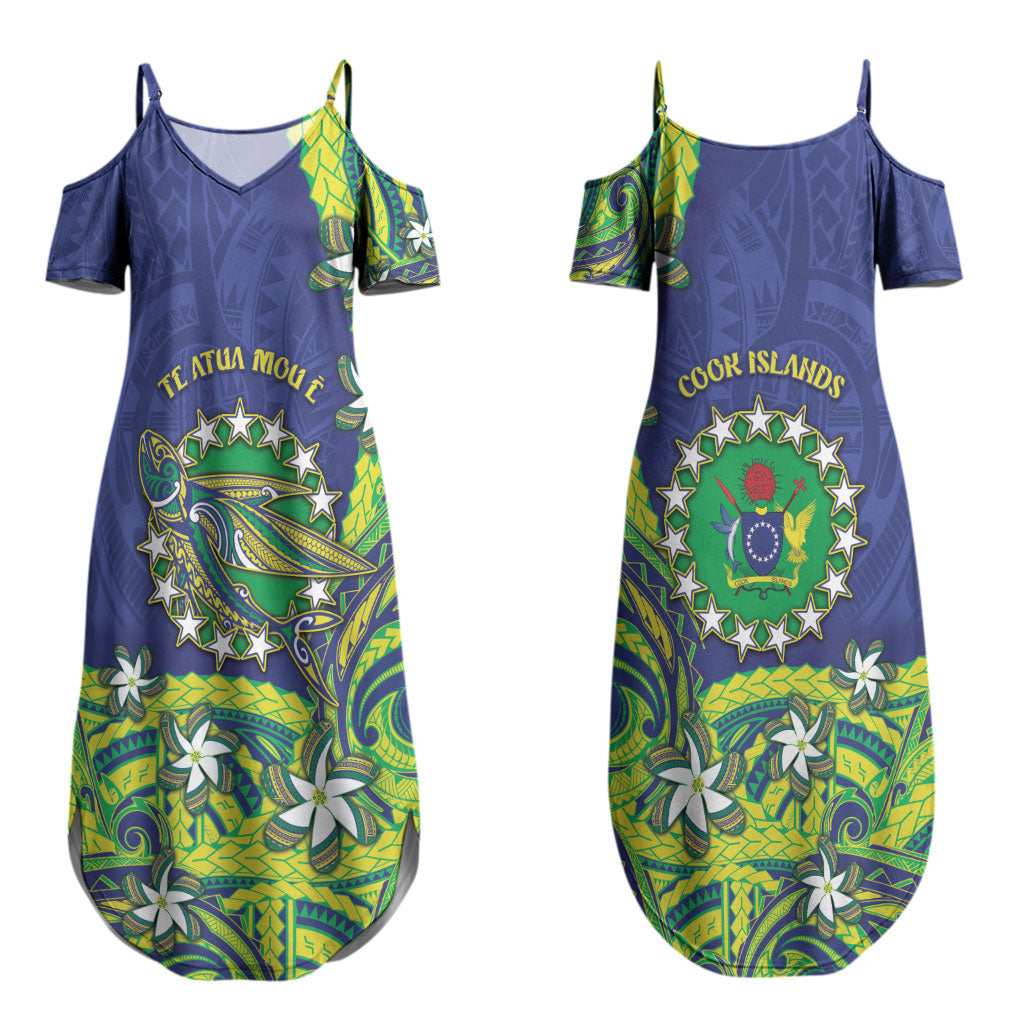 Cook Islands Language Week Couples Matching Summer Maxi Dress and Long Sleeve Button Shirt Flying Fish 15 Stars Tribal Patterns