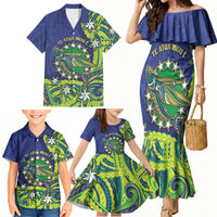 Cook Islands Language Week Family Matching Mermaid Dress and Hawaiian Shirt Flying Fish 15 Stars Tribal Patterns