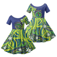 Cook Islands Language Week Family Matching Off Shoulder Maxi Dress and Hawaiian Shirt Flying Fish 15 Stars Tribal Patterns