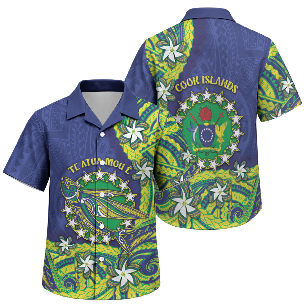 Cook Islands Language Week Family Matching Off Shoulder Maxi Dress and Hawaiian Shirt Flying Fish 15 Stars Tribal Patterns