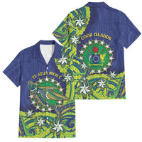Cook Islands Language Week Family Matching Off Shoulder Short Dress and Hawaiian Shirt Flying Fish 15 Stars Tribal Patterns