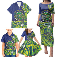 Cook Islands Language Week Family Matching Puletasi and Hawaiian Shirt Flying Fish 15 Stars Tribal Patterns