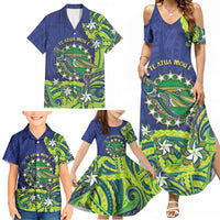 Cook Islands Language Week Family Matching Summer Maxi Dress and Hawaiian Shirt Flying Fish 15 Stars Tribal Patterns