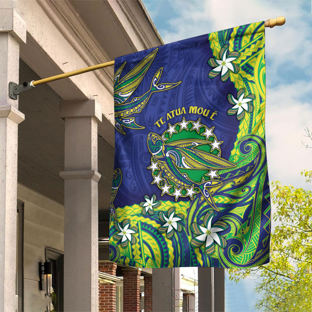Cook Islands Language Week Garden Flag Flying Fish 15 Stars Tribal Patterns DT05 House Flag Green - Polynesian Pride