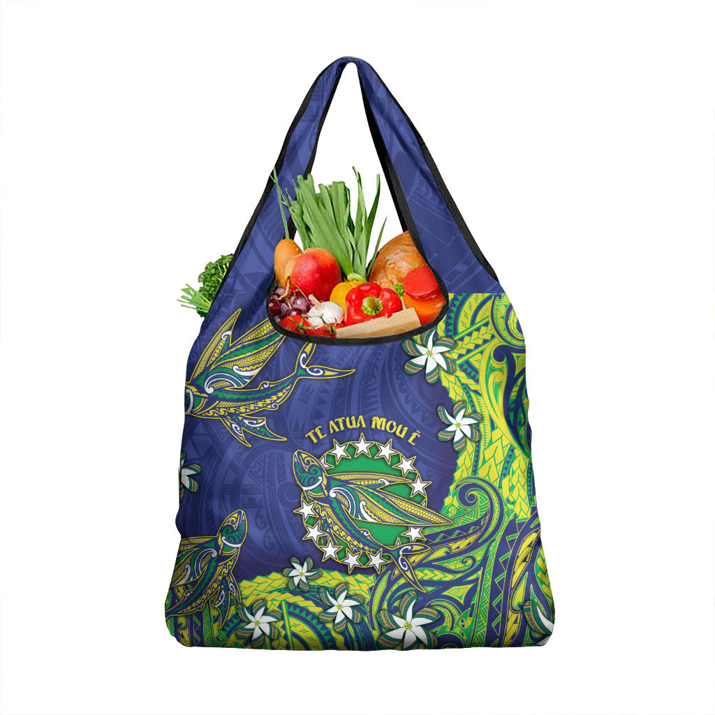 Cook Islands Language Week Grocery Bag Flying Fish 15 Stars Tribal Patterns DT05 1-pack One Size Green - Polynesian Pride