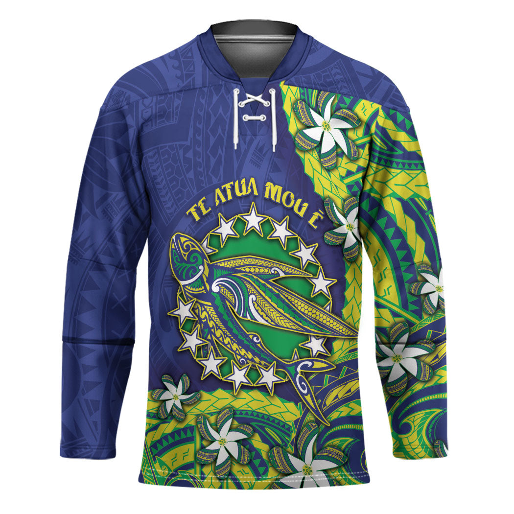 Cook Islands Language Week Hockey Jersey Flying Fish 15 Stars Tribal Patterns DT05 Unisex Green - Polynesian Pride