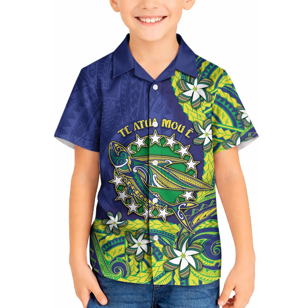 Cook Islands Language Week Kid Hawaiian Shirt Flying Fish 15 Stars Tribal Patterns
