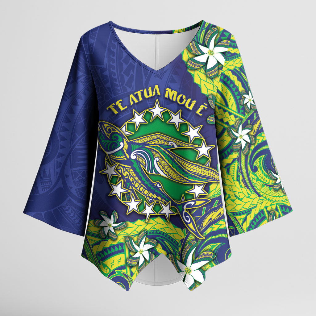 Cook Islands Language Week Kimono Sleeve Blouse Flying Fish 15 Stars Tribal Patterns DT05 Female Green - Polynesian Pride