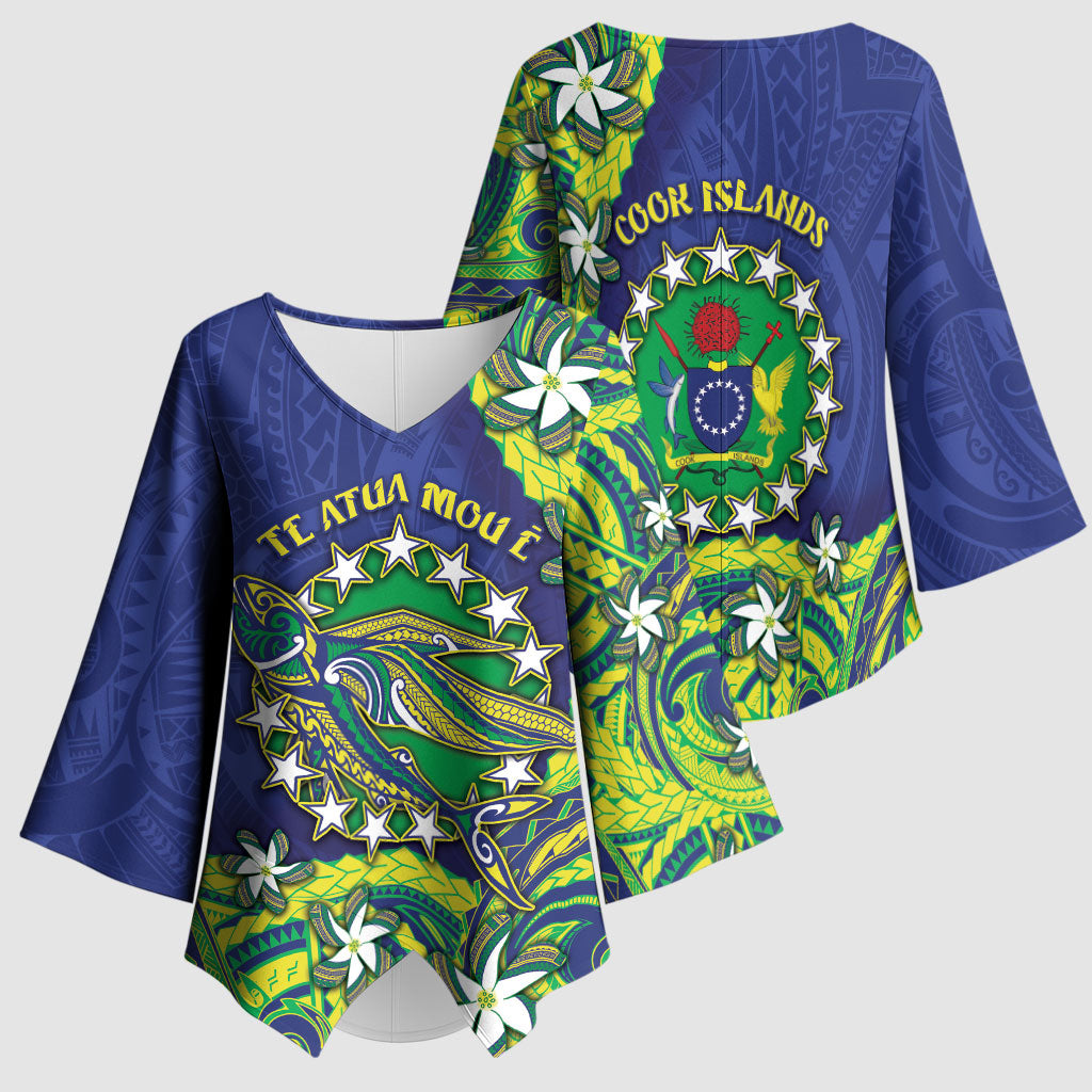 Cook Islands Language Week Kimono Sleeve Blouse Flying Fish 15 Stars Tribal Patterns
