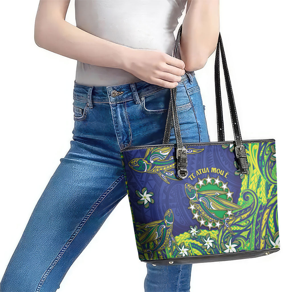 Cook Islands Language Week Leather Tote Bag Flying Fish 15 Stars Tribal Patterns