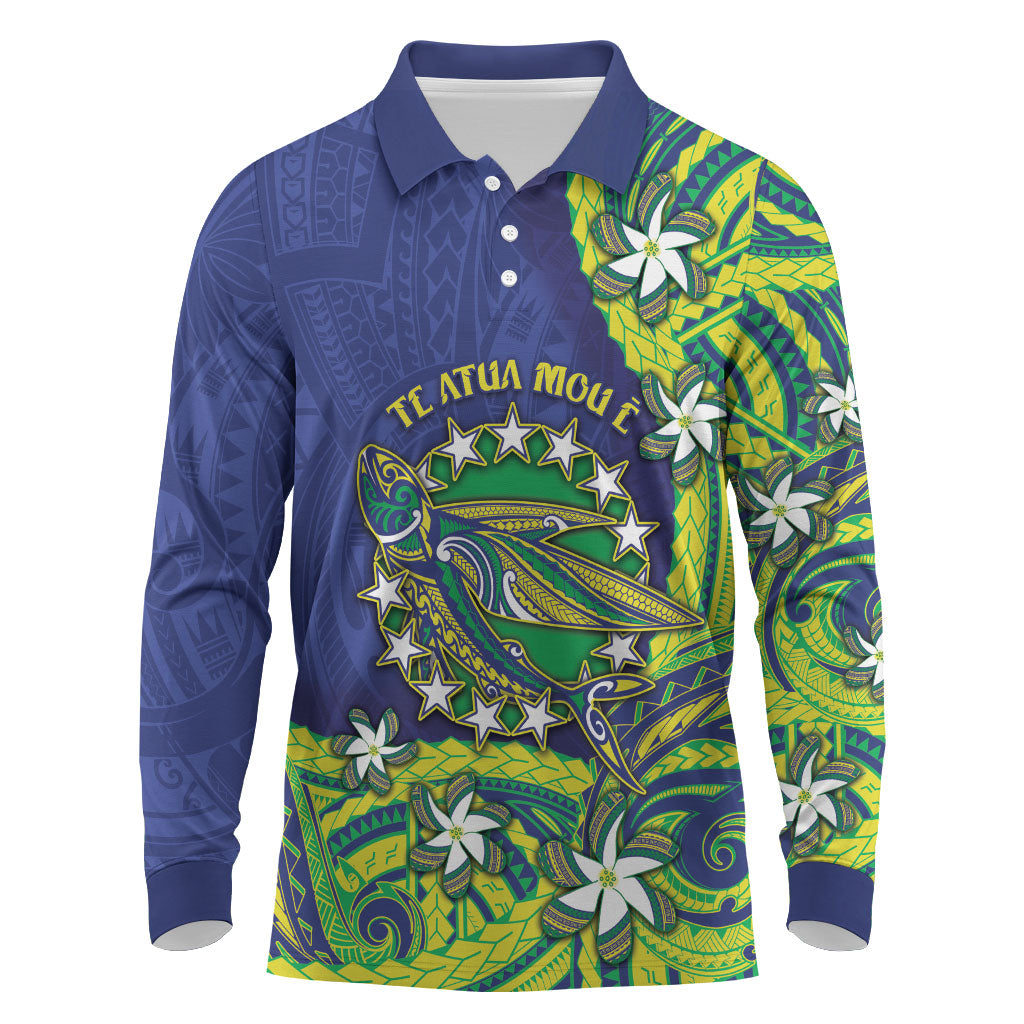 Cook Islands Language Week Long Sleeve Polo Shirt Flying Fish 15 Stars Tribal Patterns DT05 Green - Polynesian Pride