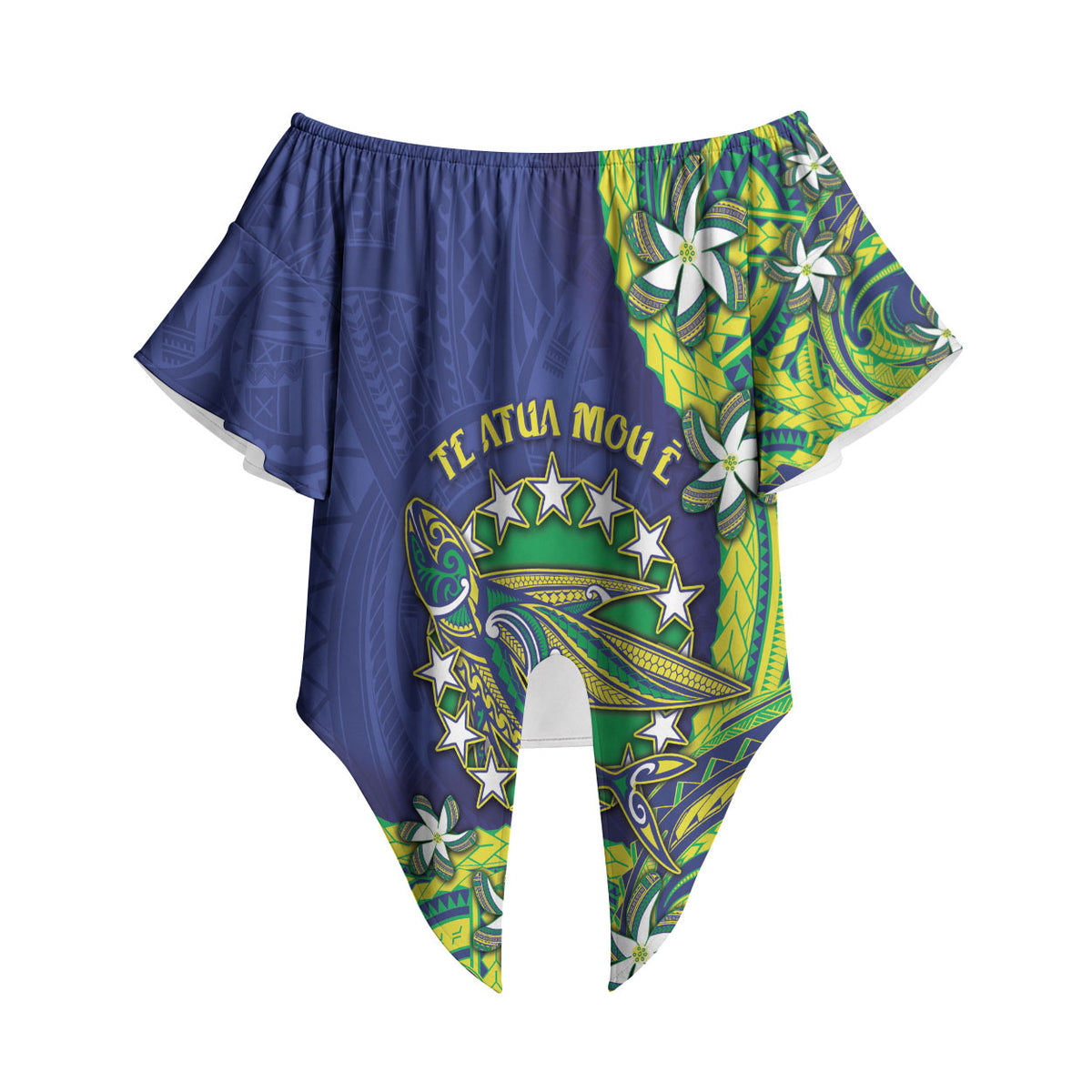 Cook Islands Language Week Off Shoulder Wrap Waist Top Flying Fish 15 Stars Tribal Patterns DT05 Green - Polynesian Pride