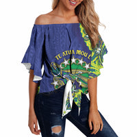 Cook Islands Language Week Off Shoulder Wrap Waist Top Flying Fish 15 Stars Tribal Patterns DT05 - Polynesian Pride