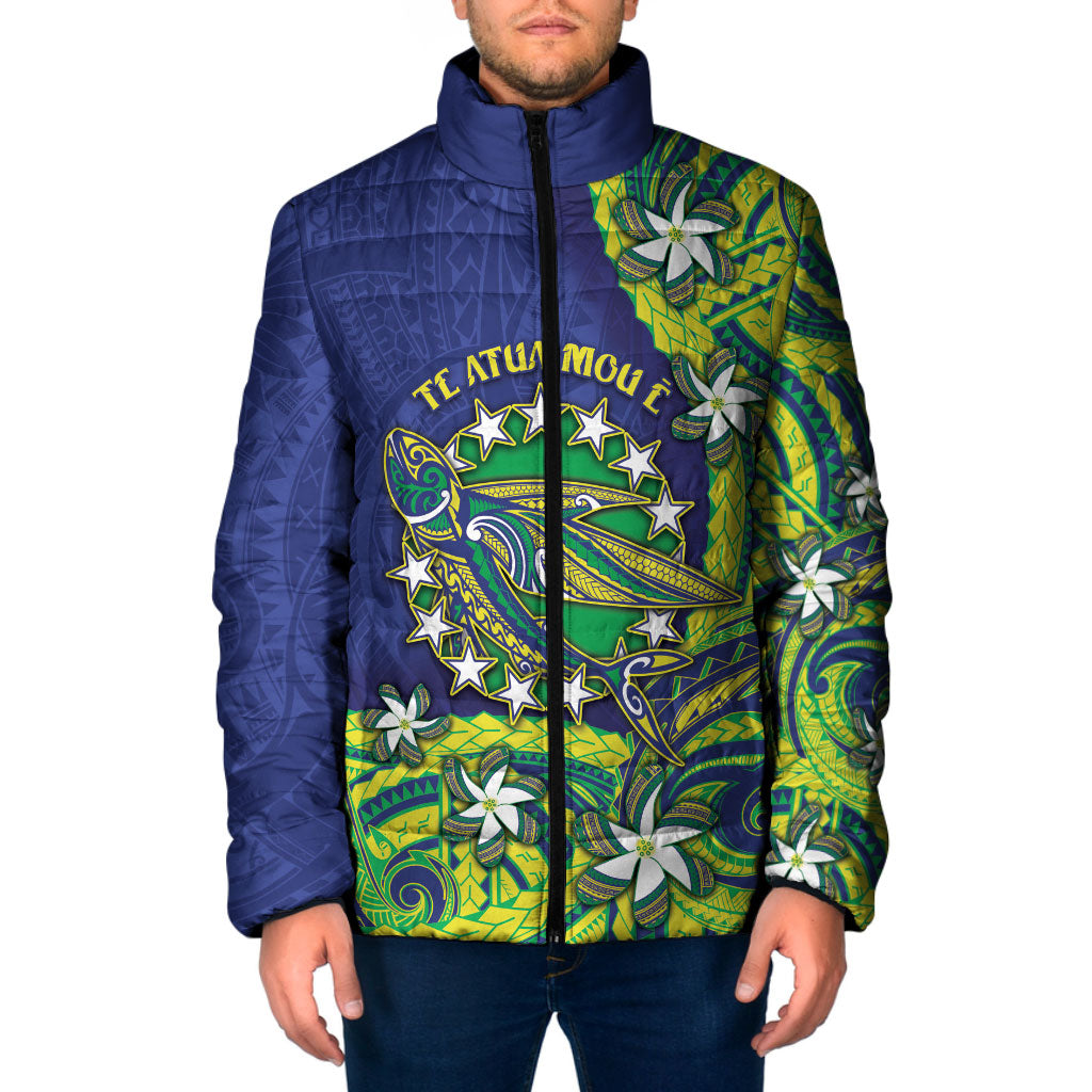 Cook Islands Language Week Padded Jacket Flying Fish 15 Stars Tribal Patterns DT05 Men Green - Polynesian Pride