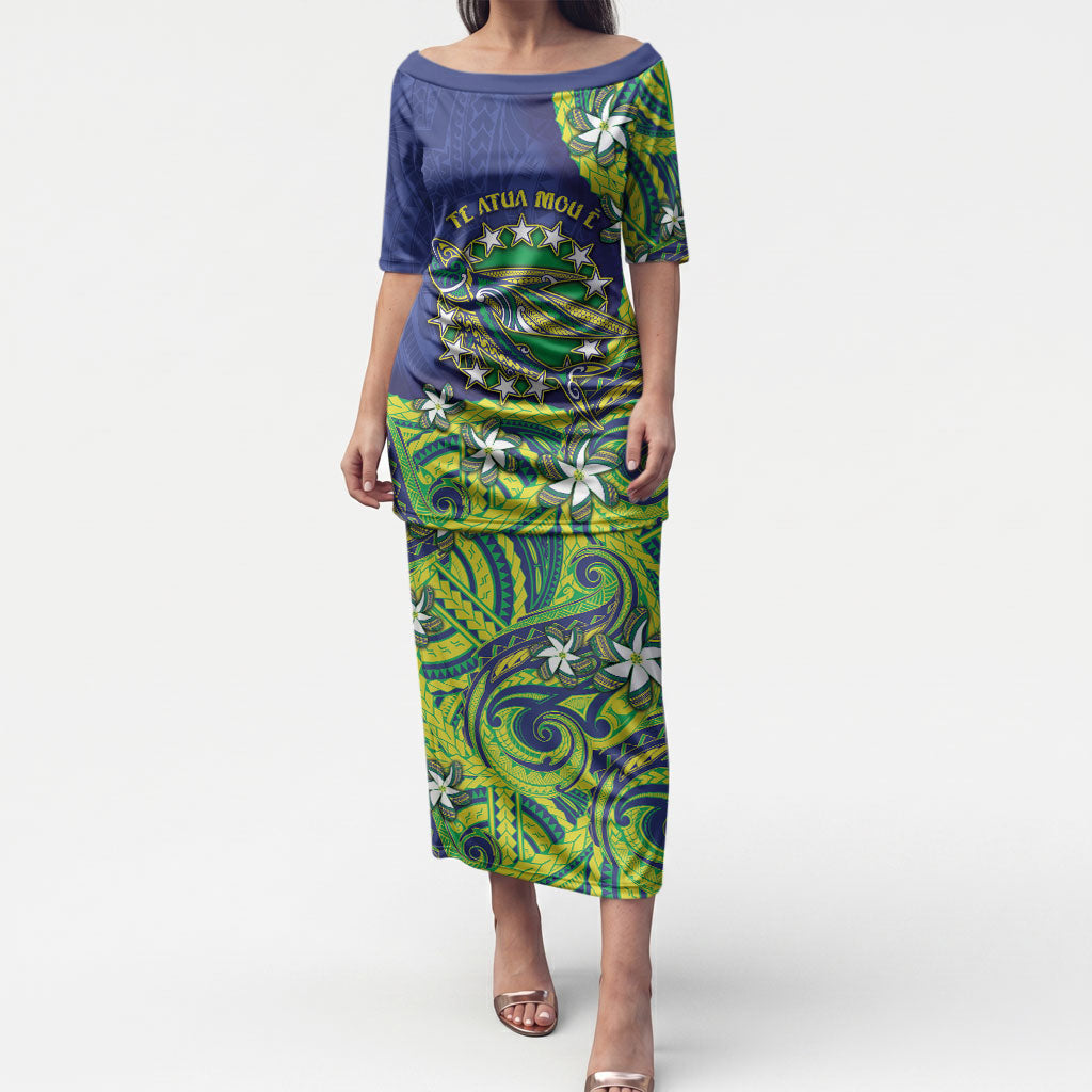 Cook Islands Language Week Puletasi Flying Fish 15 Stars Tribal Patterns DT05 Long Dress Green - Polynesian Pride