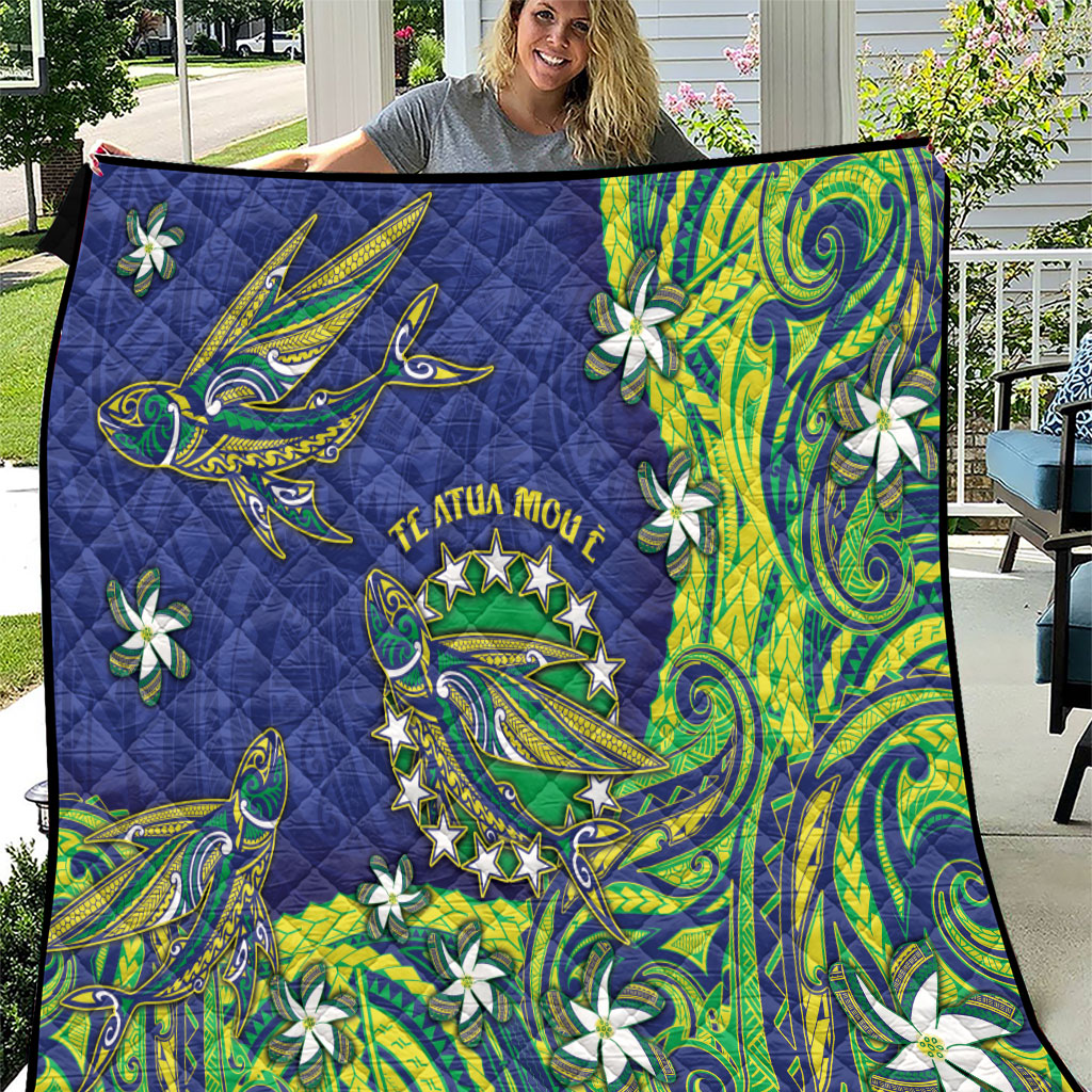 Cook Islands Language Week Quilt Flying Fish 15 Stars Tribal Patterns DT05 Green - Polynesian Pride