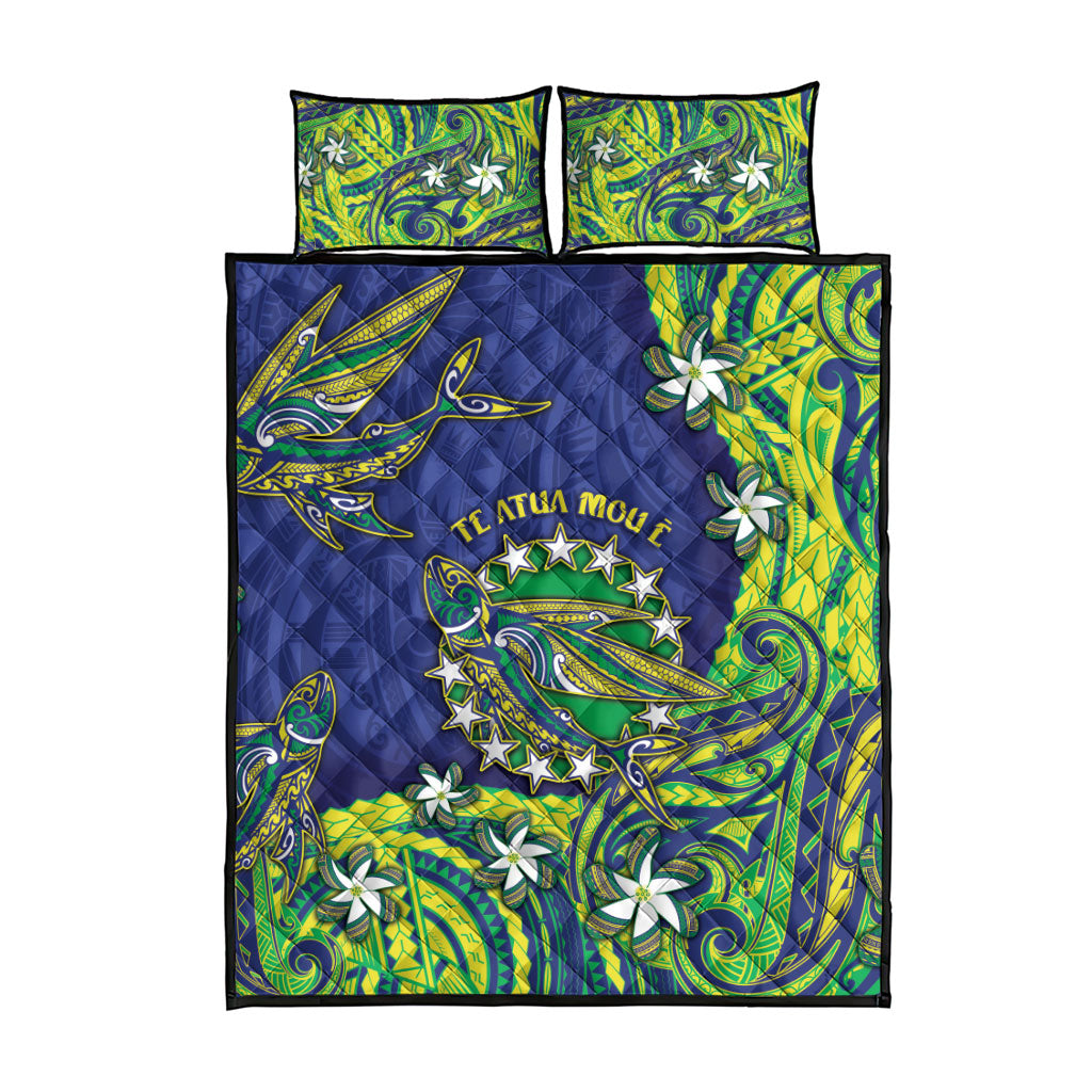 Cook Islands Language Week Quilt Bed Set Flying Fish 15 Stars Tribal Patterns