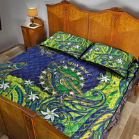 Cook Islands Language Week Quilt Bed Set Flying Fish 15 Stars Tribal Patterns