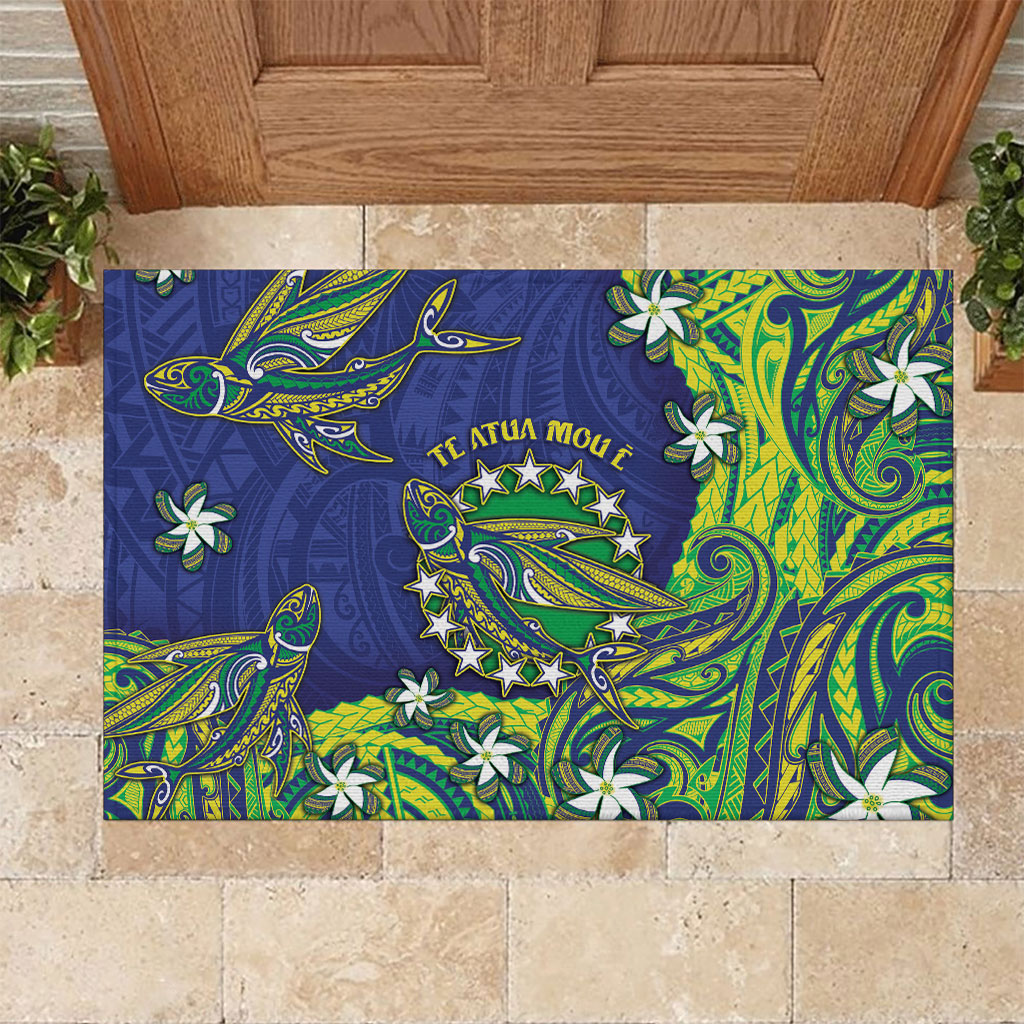 Cook Islands Language Week Rubber Doormat Flying Fish 15 Stars Tribal Patterns DT05 Green - Polynesian Pride