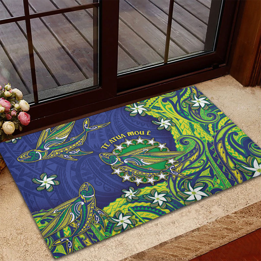 Cook Islands Language Week Rubber Doormat Flying Fish 15 Stars Tribal Patterns