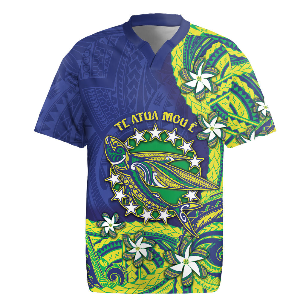 Cook Islands Language Week Rugby Jersey Flying Fish 15 Stars Tribal Patterns DT05 Green - Polynesian Pride