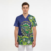 Cook Islands Language Week Scrub Top Flying Fish 15 Stars Tribal Patterns