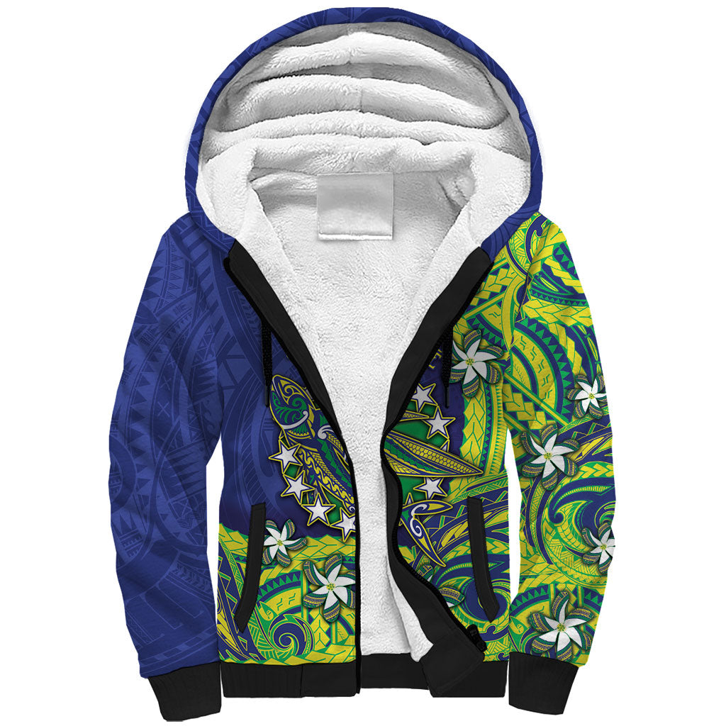 Cook Islands Language Week Sherpa Hoodie Flying Fish 15 Stars Tribal Patterns DT05 Unisex Green - Polynesian Pride