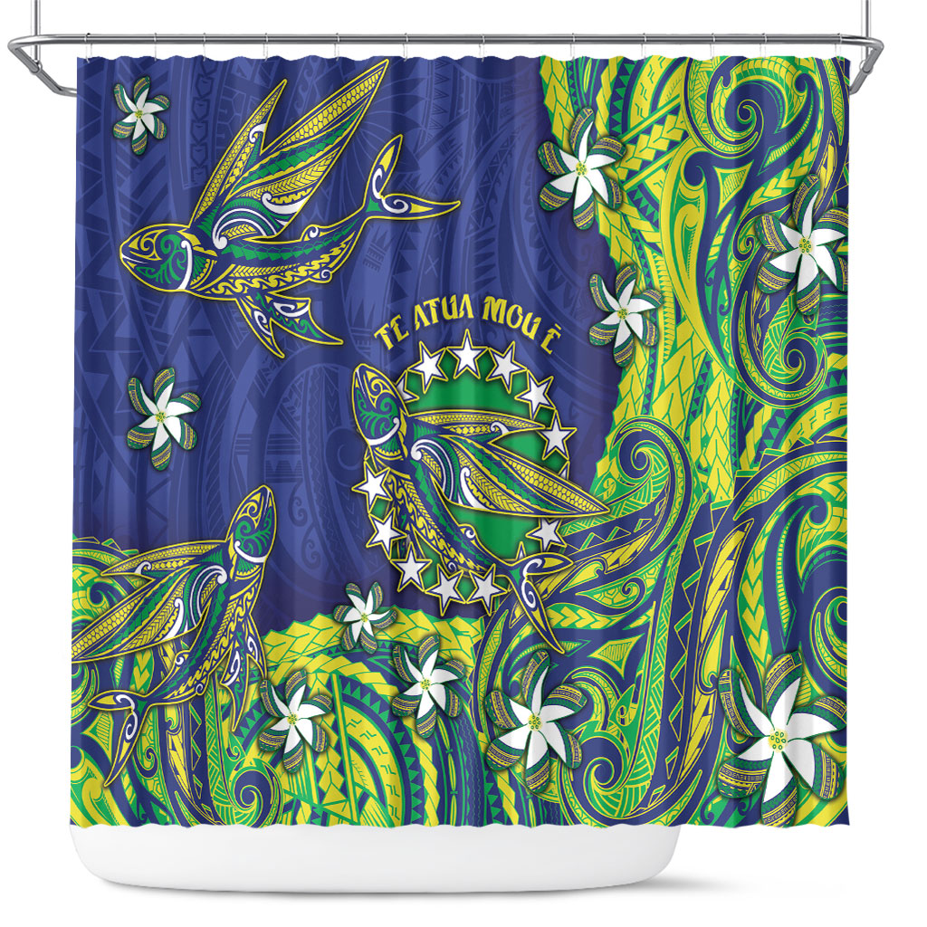 Cook Islands Language Week Shower Curtain Flying Fish 15 Stars Tribal Patterns DT05 Green - Polynesian Pride
