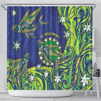 Cook Islands Language Week Shower Curtain Flying Fish 15 Stars Tribal Patterns