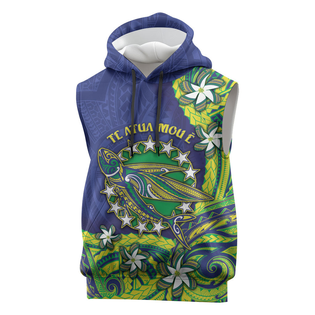 Cook Islands Language Week Sleeveless Hoodie Flying Fish 15 Stars Tribal Patterns DT05 Green - Polynesian Pride