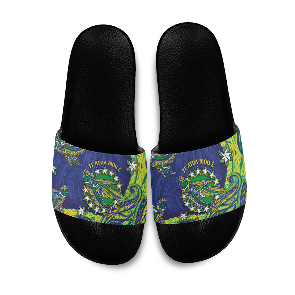 Cook Islands Language Week Slide Sandals Flying Fish 15 Stars Tribal Patterns DT05 Green - Polynesian Pride